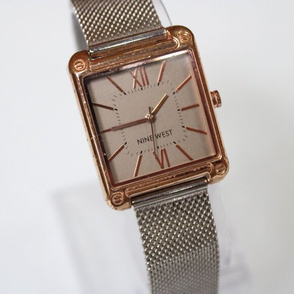 Nine West Square Rose Gold Tone Mesh Band Women’s Quartz Watch 30mm Dial - Picture 3 of 8